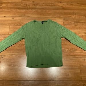 Tommy Hilfiger Women’s Kelly Green Sweater XL Like New V-Neck Cableknit